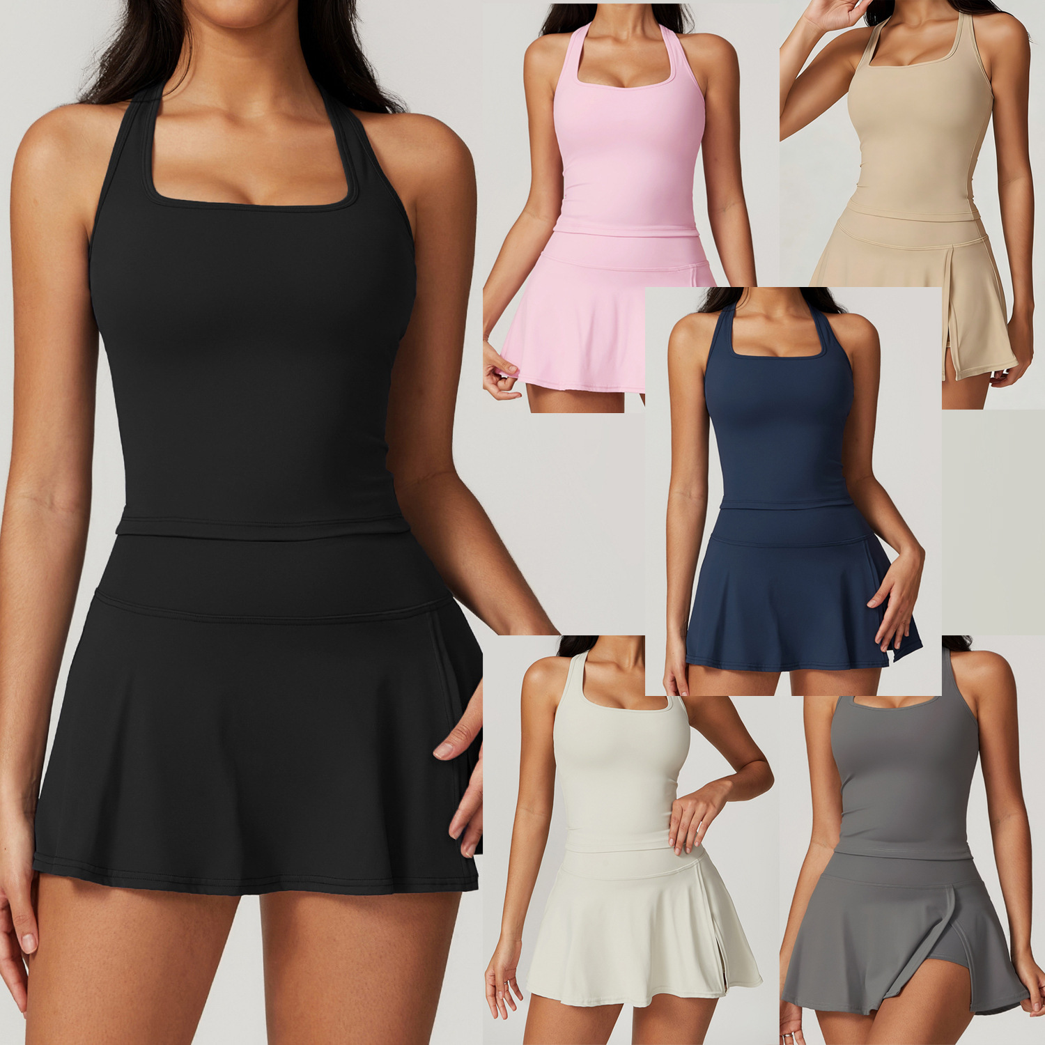 女性用2ピーステニスドレス サイドスリットミニスカートセット - Crop Top Crochet のレビューと価格