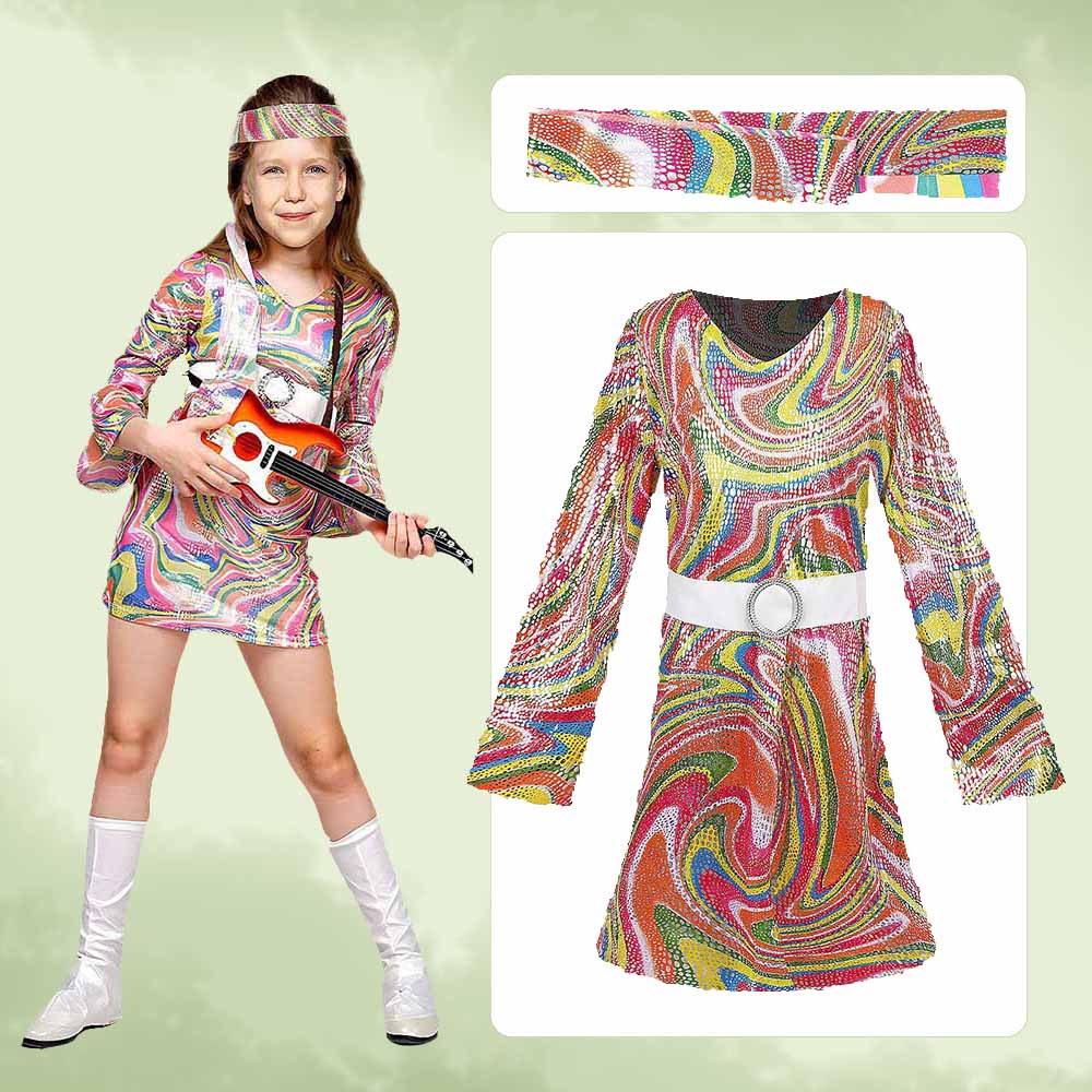 レトロな70年代ヒッピードレスとヘッドバンドセット、グロービ - Romper Floral Print のレビューと価格